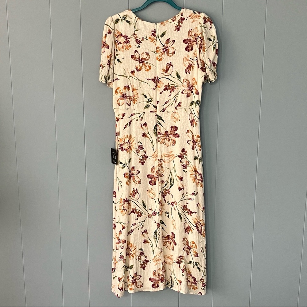 Lulu's XL Cream Floral Midi Dress With Slit-Pink & Brown Blossoms-Cottagecore - Picture 4 of 11
